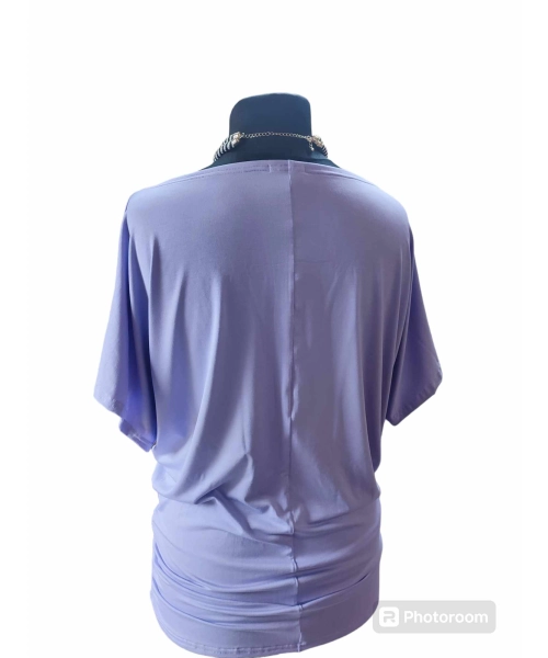 Tunika z krótkim rękawem kimono z dekoltem w łódkę - kolor liliowy